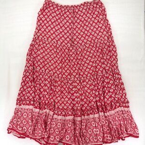 Red Paisley Boho Prairie Peasant Maxi Midi Skirt Size